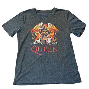 Queen Rock Band Women's LG Classic Lion Crest Logo Grey Graphic T-shirt
